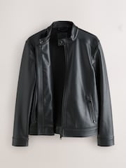 Black Faux Leather Racer Jacket - Image 2 of 5
