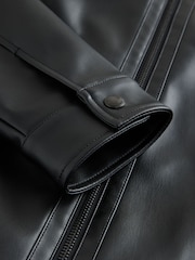 Black Faux Leather Racer Jacket - Image 4 of 5