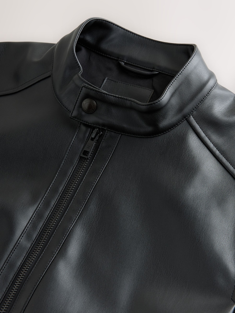 Black Faux Leather Racer Jacket - Image 5 of 5