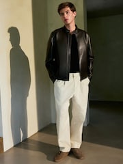 Dark Brown Faux Leather Racer Jacket - Image 3 of 9