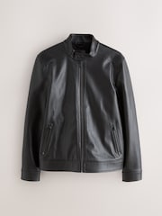 Dark Brown Faux Leather Racer Jacket - Image 6 of 9