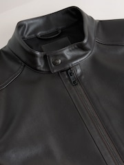 Dark Brown Faux Leather Racer Jacket - Image 7 of 9