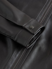 Dark Brown Faux Leather Racer Jacket - Image 8 of 9