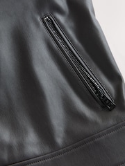 Dark Brown Faux Leather Racer Jacket - Image 9 of 9