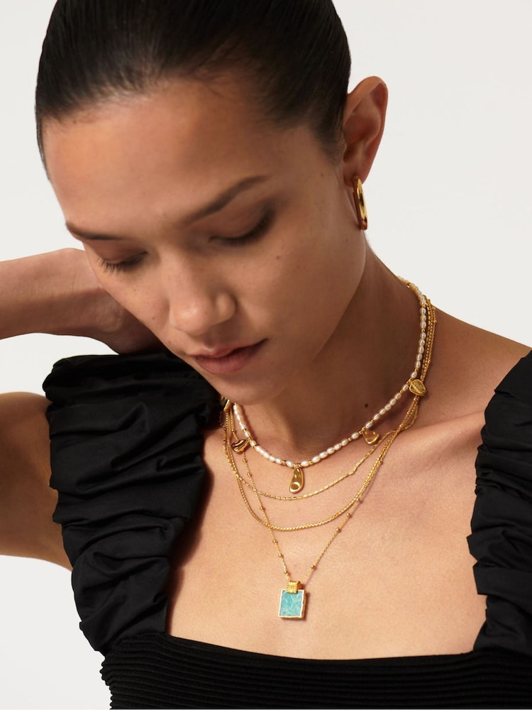 Missoma Gold Tone Amazonite Lena Charm Necklace - Image 2 of 3