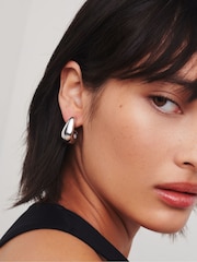 Missoma Silver Tone Dome Medium Hoop Earrings - Image 4 of 5