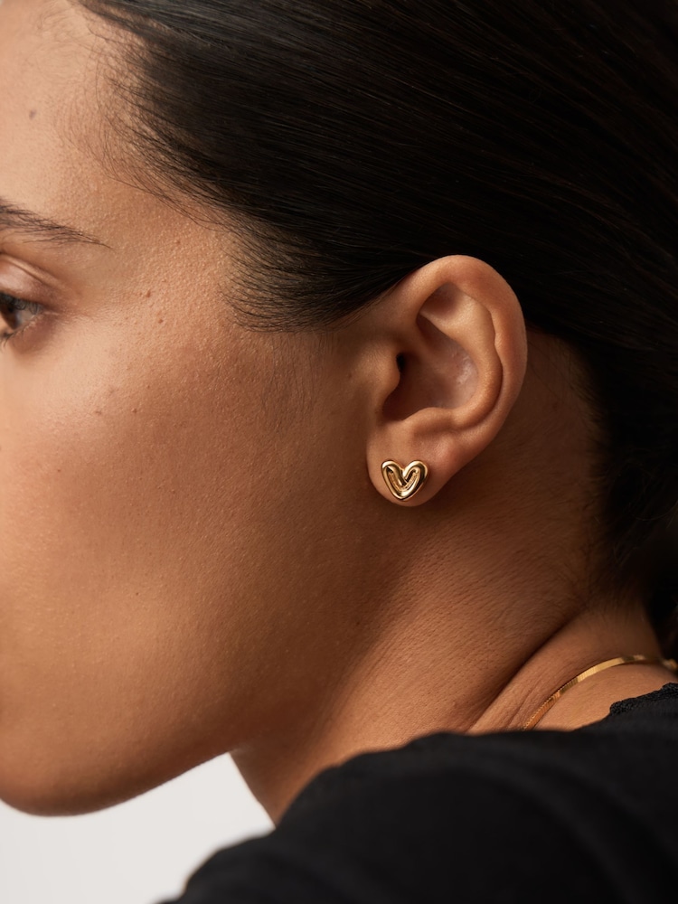 Missoma Gold Tone Puffy Heart Mini Stud Earrings - Image 4 of 4