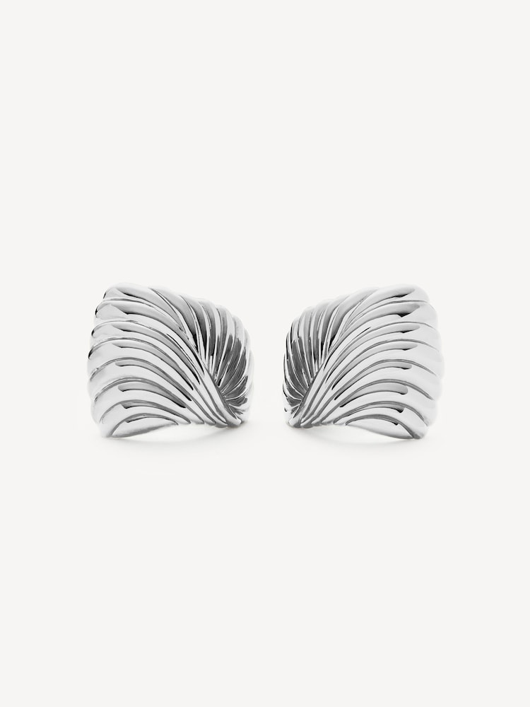 Missoma Silver Tone Oversized Wavy Ridge Ripple Stud Earrings - Image 1 of 5