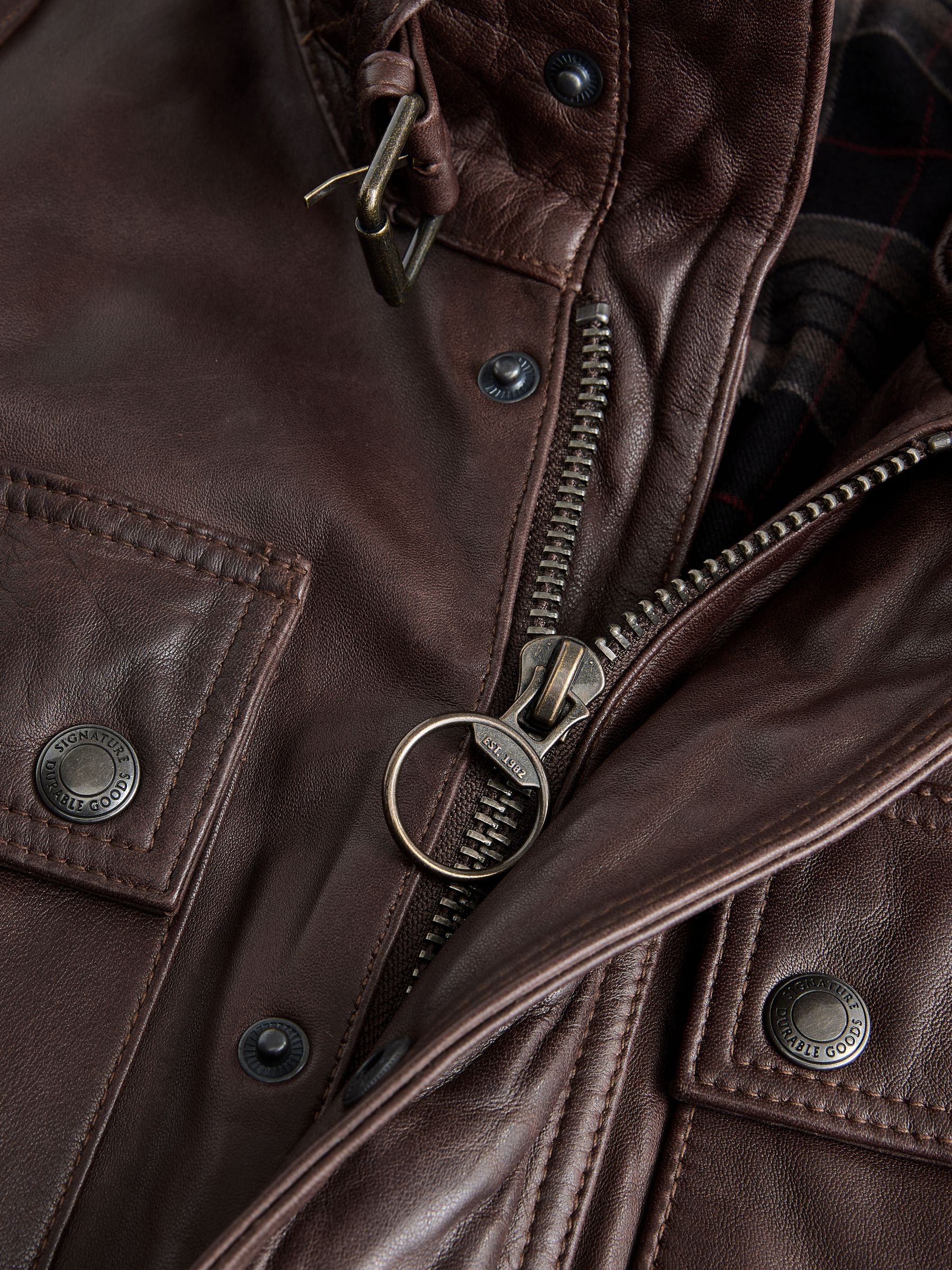 Buy Red Brown Signature Four Pocket Leather Biker Jacket from Next USA