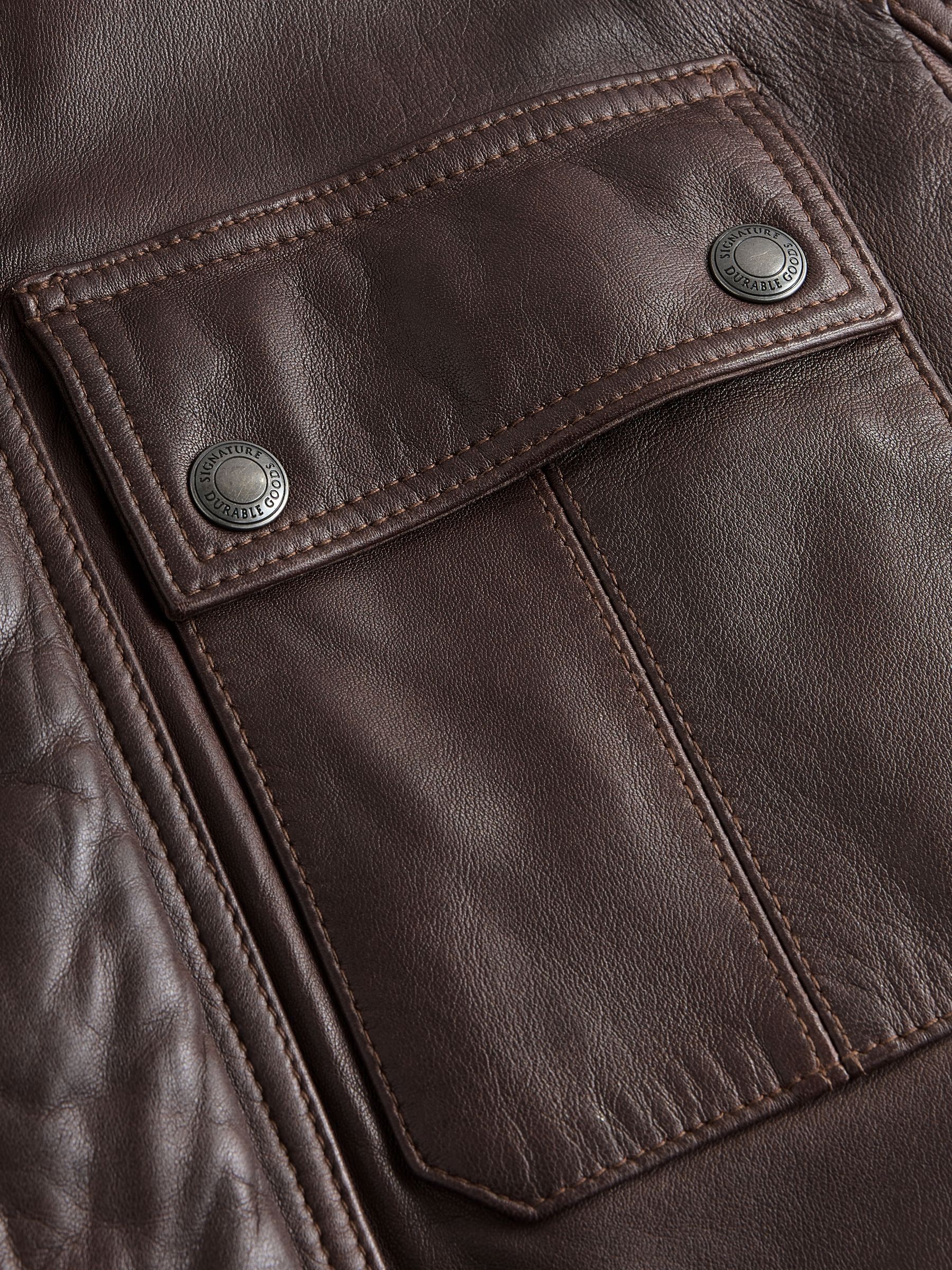 Buy Red Brown Signature Four Pocket Leather Biker Jacket from Next