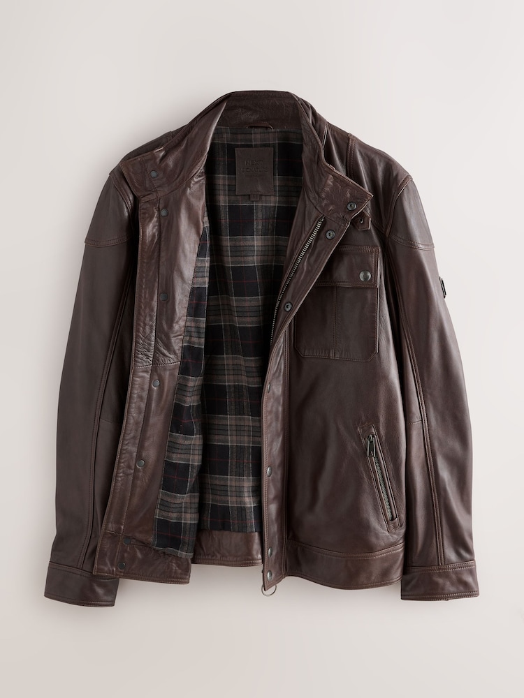 Red Brown Four Pocket Leather Biker Jacket - Image 17 of 17 Red Brown Four Pocket Leather Biker Jacket - Image 17 of 17