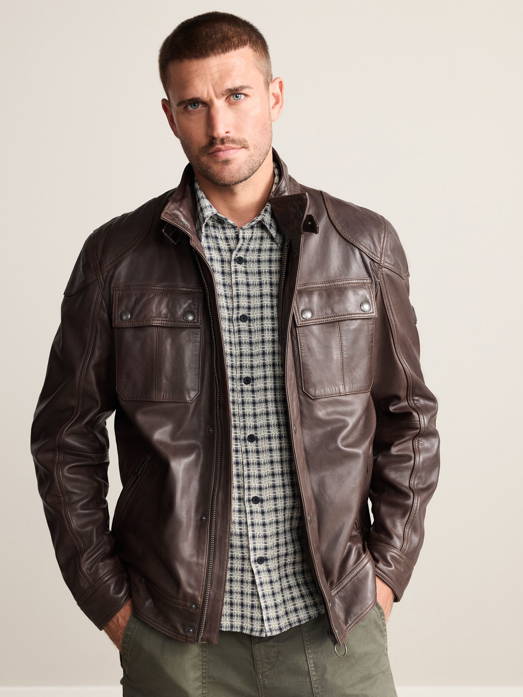 Buy Red Brown Signature Four Pocket Leather Biker Jacket from Next USA