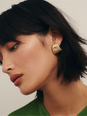 Missoma Gold Tone Oversized Wavy Ridge Ripple Stud Earrings - Image 4 of 5