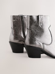 Metallic Silver Leather Standard/Wide Fit Forever Comfort® Cowboy Block Heel Ankle Boots - Image 3 of 5