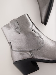 Metallic Silver Leather Standard/Wide Fit Forever Comfort® Cowboy Block Heel Ankle Boots - Image 4 of 5