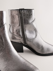 Metallic Silver Leather Standard/Wide Fit Forever Comfort® Cowboy Block Heel Ankle Boots - Image 5 of 5
