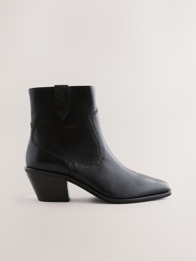 Black Leather Standard/Wide Fit Forever Comfort® Cowboy Block Heel Ankle Boots - Image 2 of 5 Black Leather Standard/Wide Fit Forever Comfort® Cowboy Block Heel Ankle Boots - Image 2 of 5