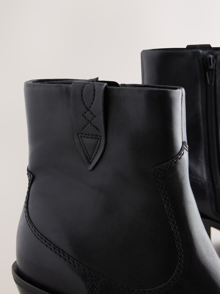 Black Leather Standard/Wide Fit Forever Comfort® Cowboy Block Heel Ankle Boots - Image 3 of 5