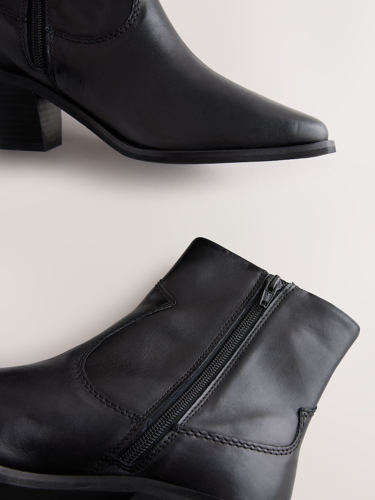 Black Leather Standard/Wide Fit Forever Comfort® Cowboy Block Heel Ankle Boots - Image 5 of 5 Black Leather Standard/Wide Fit Forever Comfort® Cowboy Block Heel Ankle Boots - Image 5 of 5