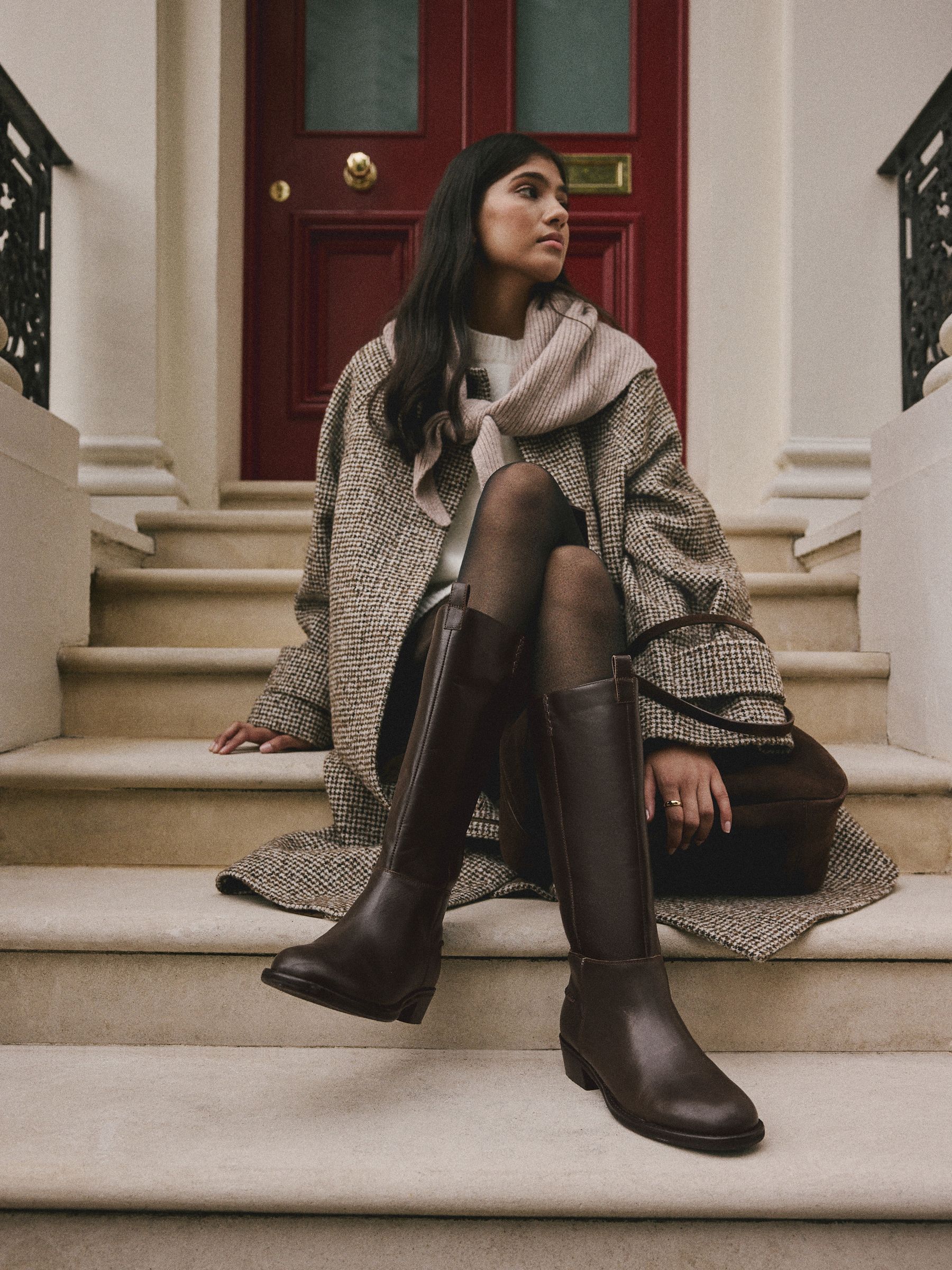 【ACLENT】Round buckle long boots Buy Chocolate Brown Leather Forever Comfort® Knee High Round Toe