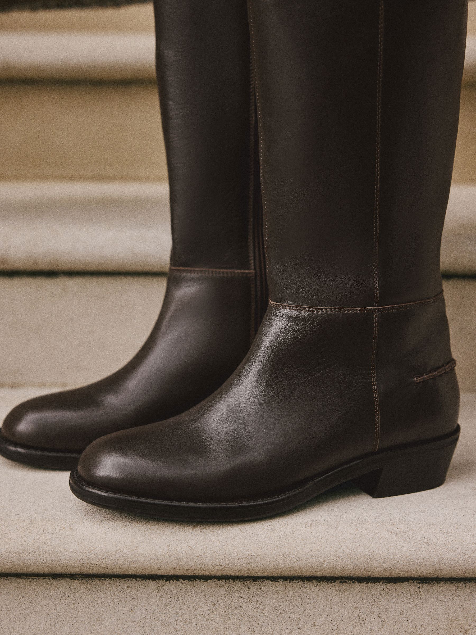 Buy Chocolate Brown Leather Forever Comfort® Knee High Round Toe