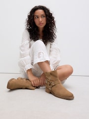 Neutral Brown Suede Forever Comfort® Hardware Pull-On Western Boots - Image 2 of 6