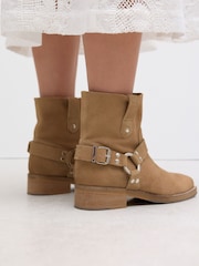 Neutral Brown Suede Forever Comfort® Hardware Pull-On Western Boots - Image 3 of 6