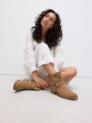 Neutral Brown Suede Forever Comfort® Hardware Pull-On Western Boots - Image 4 of 6