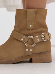 Neutral Brown Suede Forever Comfort® Hardware Pull-On Western Boots - Image 5 of 6