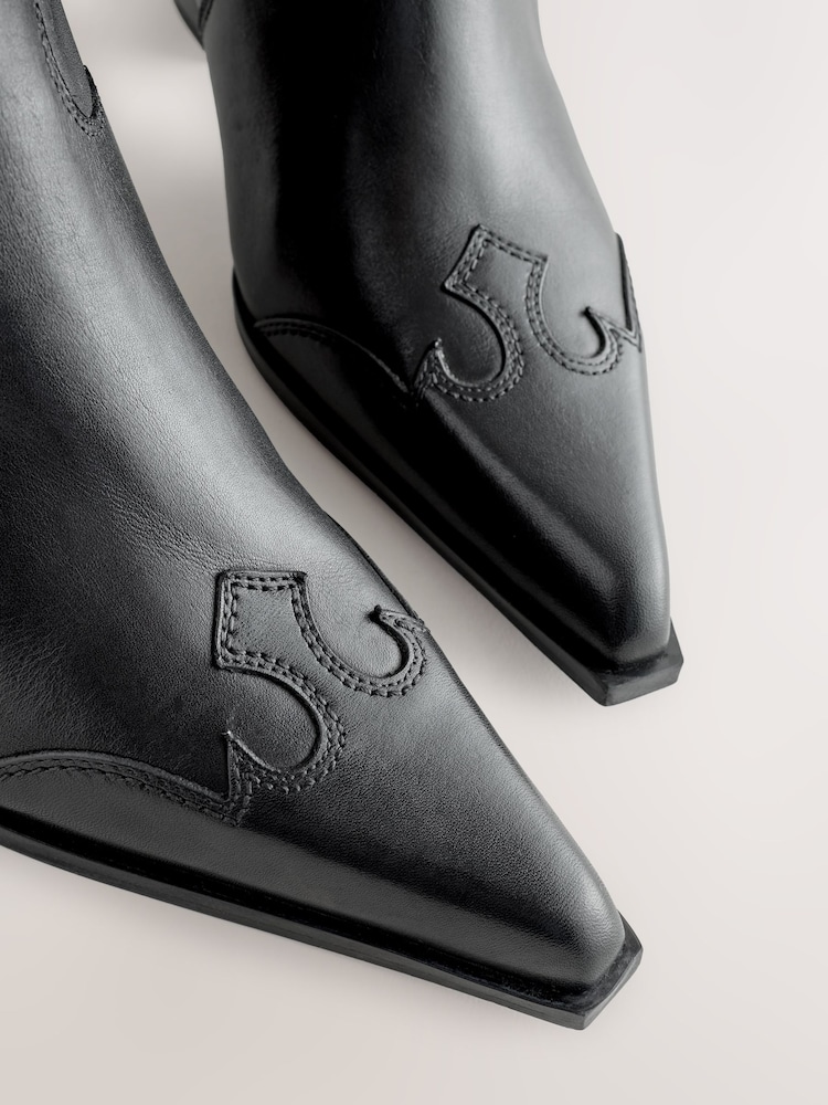 Black Signature Premium Leather Point Toe Block Heel Western Boots - Image 9 of 9 Black Signature Premium Leather Point Toe Block Heel Western Boots - Image 9 of 9