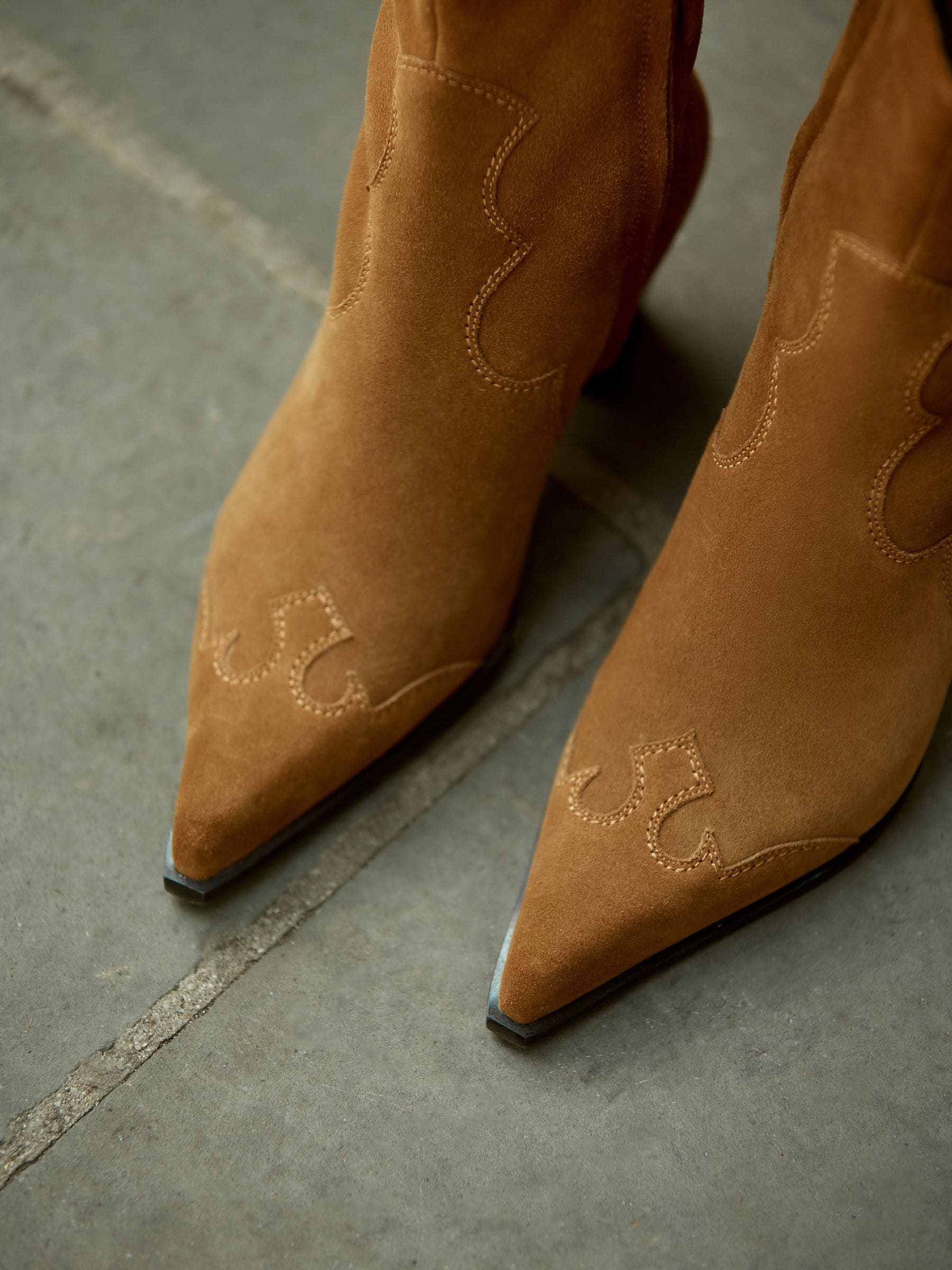 Buy Tan Brown Suede Signature Premium Leather Point Toe Block Heel