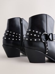 Black Leather Forever Comfort® Stud Harness Western Ankle Boots - Image 4 of 5