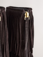 Chocolate Brown Suede Forever Comfort® Fringed Cowboy Ankle Boots - Image 10 of 13