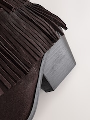 Chocolate Brown Suede Forever Comfort® Fringed Cowboy Ankle Boots - Image 13 of 13