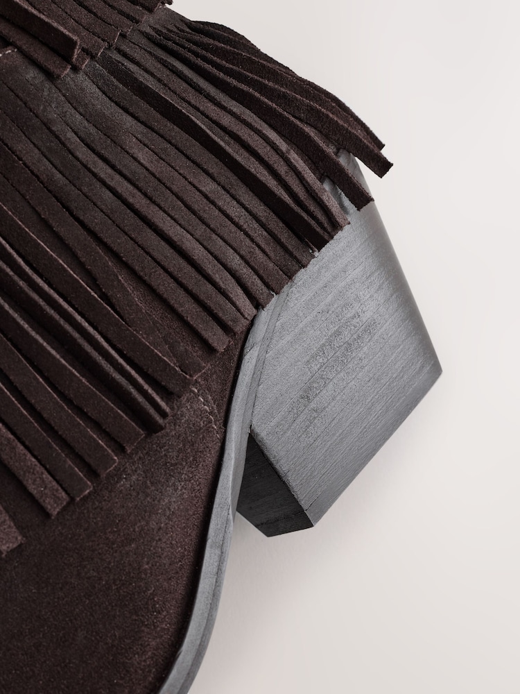 Chocolate Brown Suede Forever Comfort® Fringed Cowboy Ankle Boots - Image 13 of 13