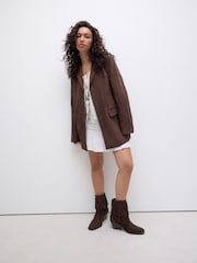 Chocolate Brown Suede Forever Comfort® Fringed Cowboy Ankle Boots - Image 4 of 6