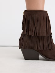 Chocolate Brown Suede Forever Comfort® Fringed Cowboy Ankle Boots - Image 6 of 6
