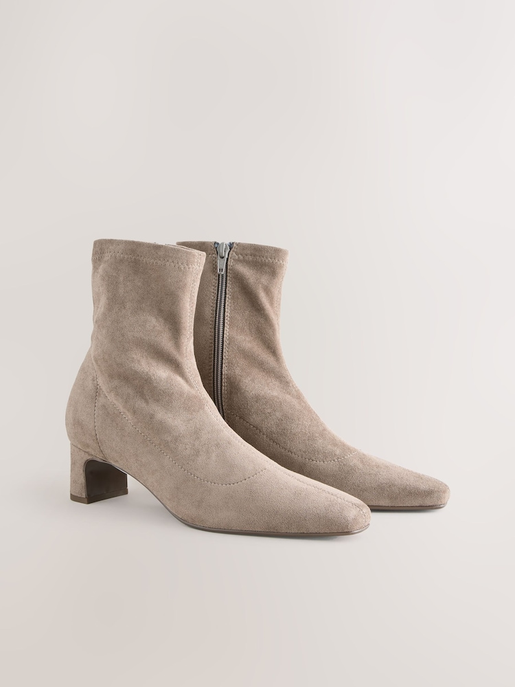 Neutral Taupe Standard/Wide Fit Forever Comfort® Chisel Toe Block Heel Sock Boots - Image 1 of 5