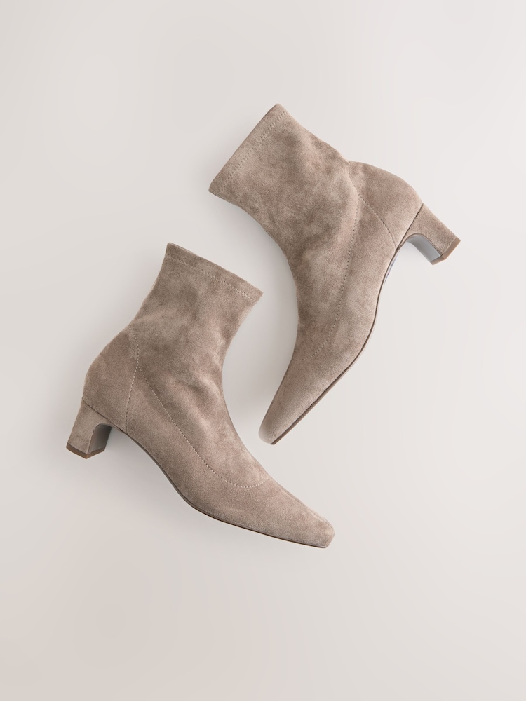 Neutral Taupe Standard/Wide Fit Forever Comfort® Chisel Toe Block Heel Sock Boots - Image 5 of 5