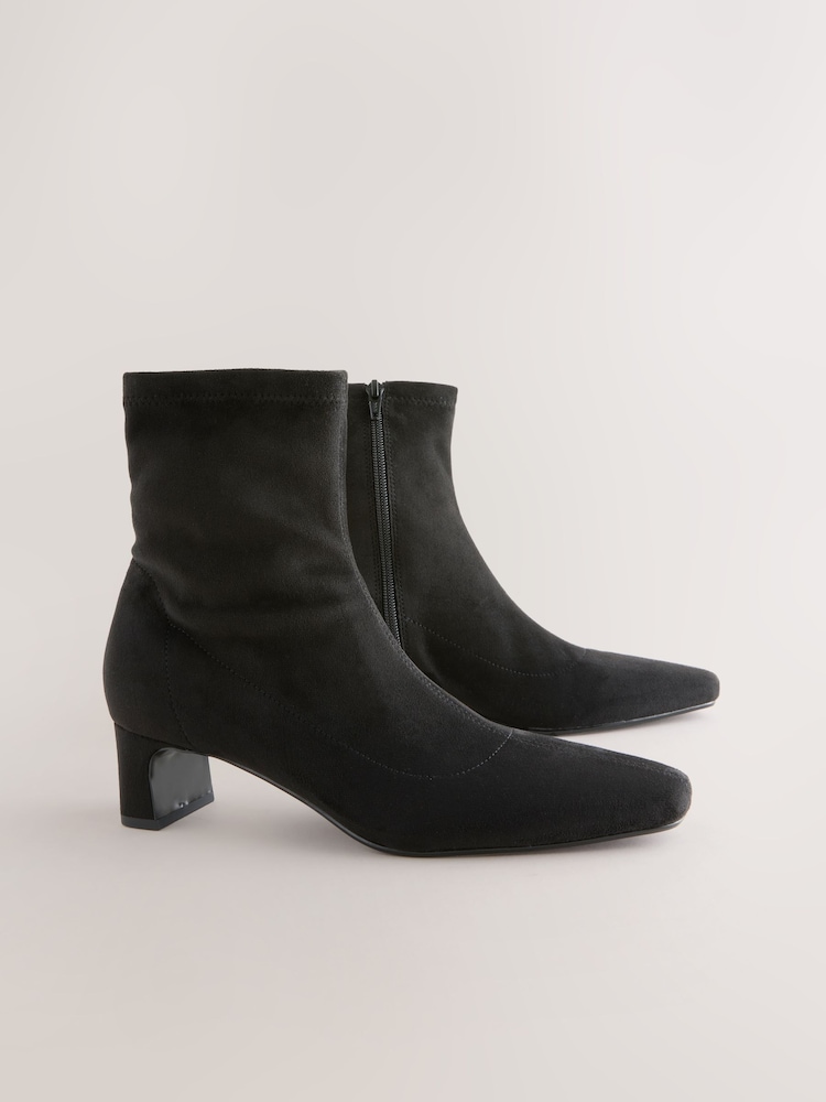 Black Standard/Wide Fit Forever Comfort® Chisel Toe Block Heel Sock Boots - Image 1 of 5