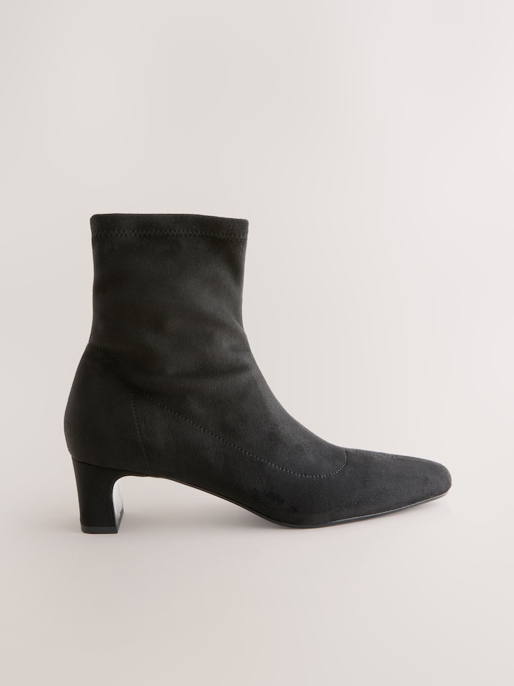 Black Standard/Wide Fit Forever Comfort® Chisel Toe Block Heel Sock Boots - Image 2 of 5