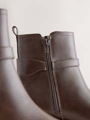 Chocolate Brown Standard/Wide Fit Buckled Chelsea Boots - Image 7 of 9