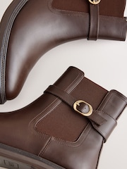 Chocolate Brown Standard/Wide Fit Buckled Chelsea Boots - Image 8 of 9