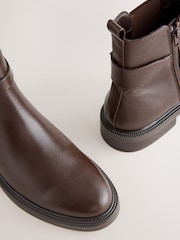 Chocolate Brown Standard/Wide Fit Buckled Chelsea Boots - Image 9 of 9