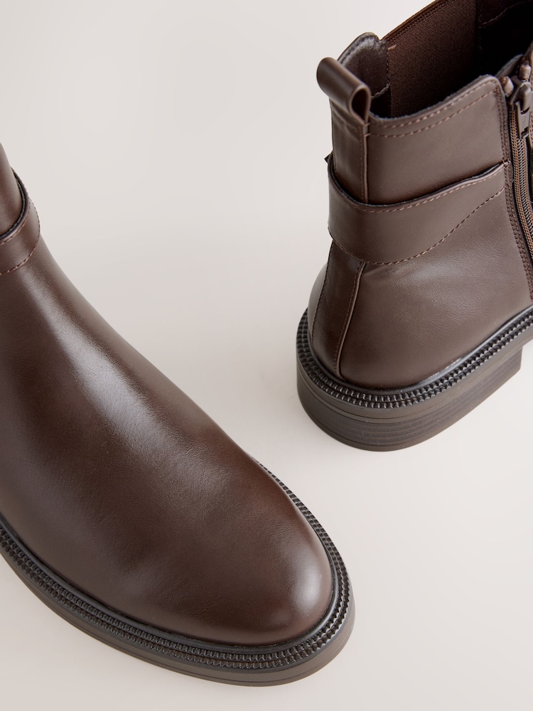 Chocolate Brown Standard/Wide Fit Buckled Chelsea Boots - Image 9 of 9