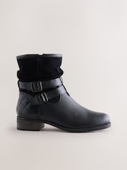 Black Leather Standard/Wide Fit Leather Slouch Ankle Boots - Image 1 of 8