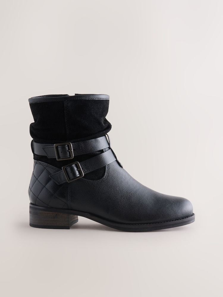 Black Leather Standard/Wide Fit Leather Slouch Ankle Boots - Image 1 of 8