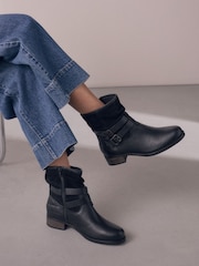Black Leather Standard/Wide Fit Leather Slouch Ankle Boots - Image 3 of 8