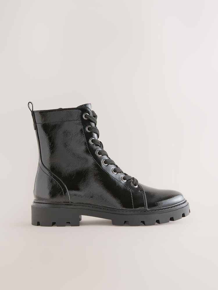 Black Patent Standard/Wide Fit Forever Comfort® Lace-Up Boots - Image 1 of 5