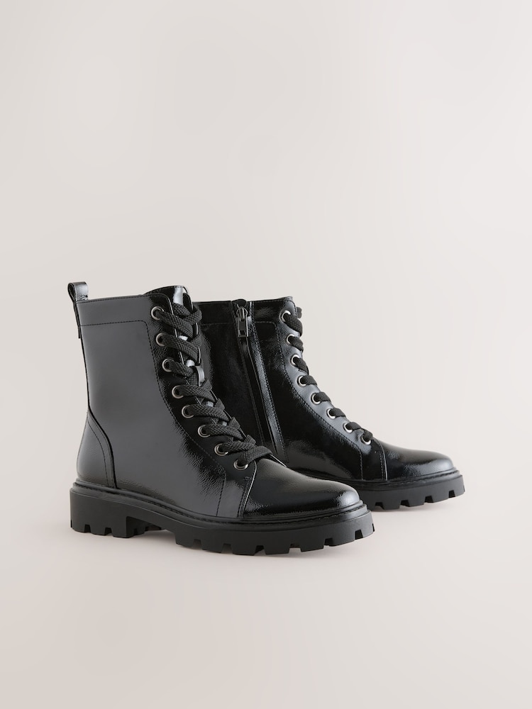 Black Patent Standard/Wide Fit Forever Comfort® Lace-Up Boots - Image 2 of 5
